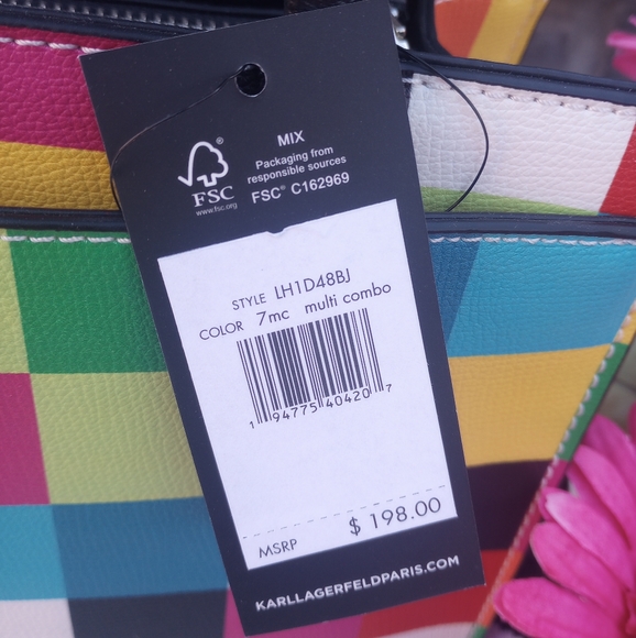 LAST ONE🔥 Karl Lagerfeld Multicolored Rainbow Checkered Maybelle Satchel - Picture 8 of 15